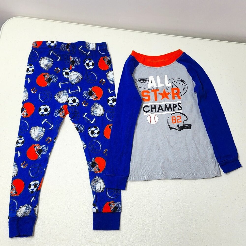 Toddler Boy's Wonder Nation Gray & Blue Sports Printed Cotton 2-Piece Pajamas 3T